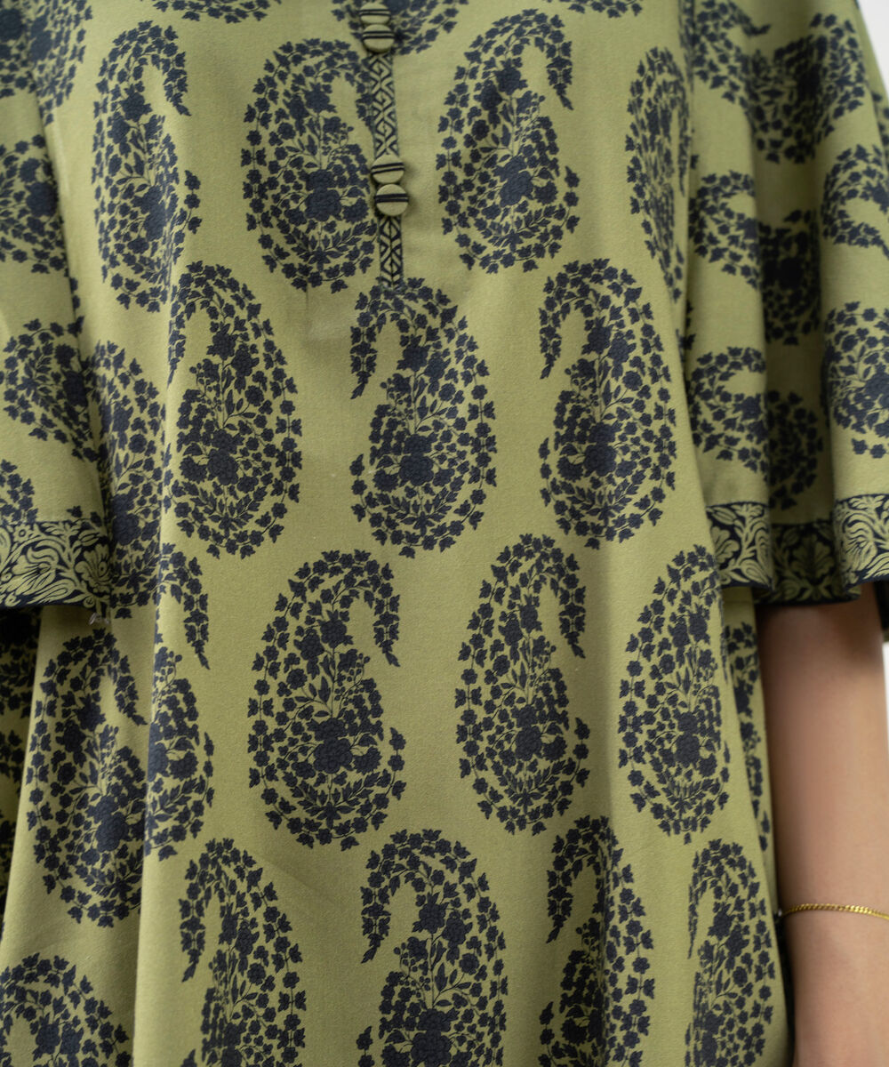 Women's Unstitched Linen Printed Green 3 Piece Suit