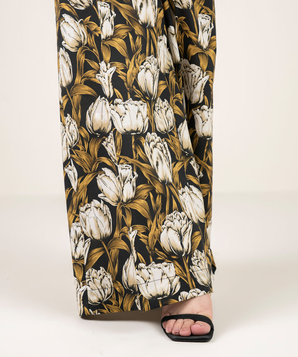 Women's RTW Cambric Printed Black Flared Pants