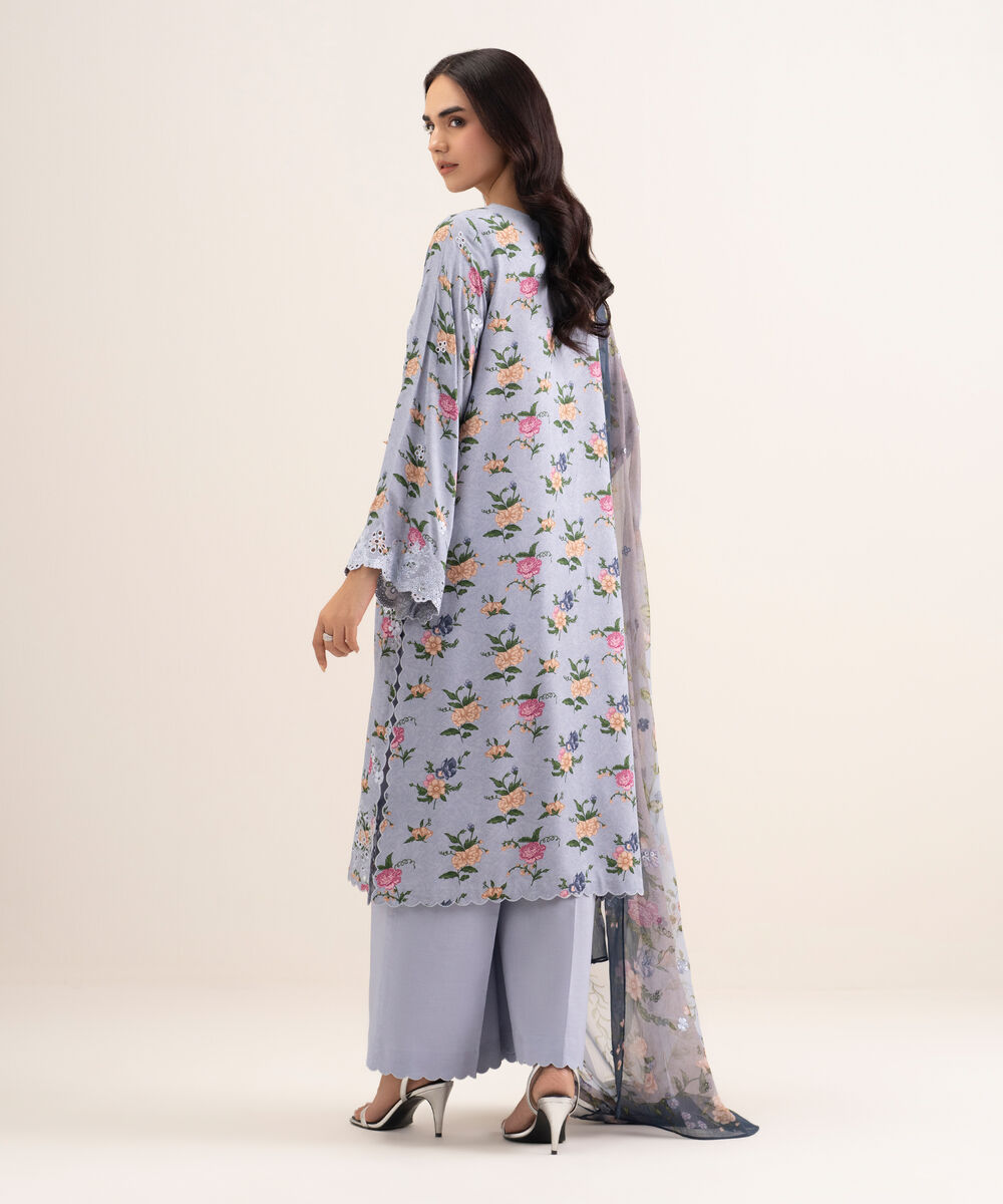 Women's Unstitched Viscose Satin Embroidered Grey 3 Piece Suit