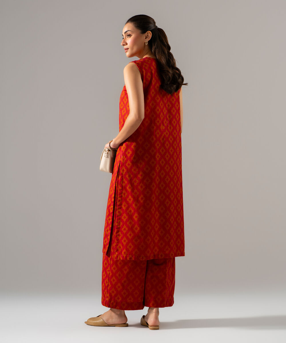 Women's RTW Khaddar Printed Orange 2 Piece Suit