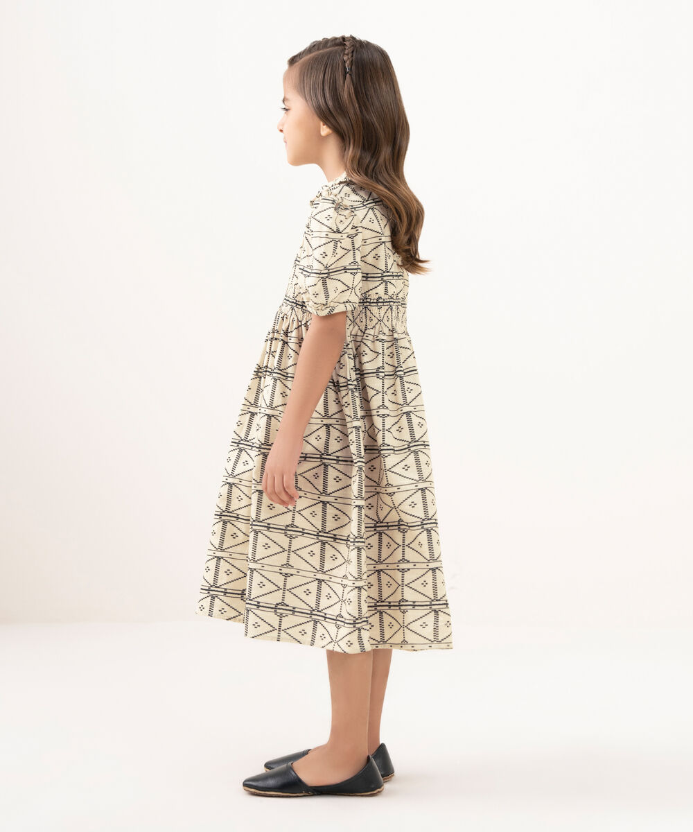 Girl's Light Khaddar Printed White A-Line Shirt