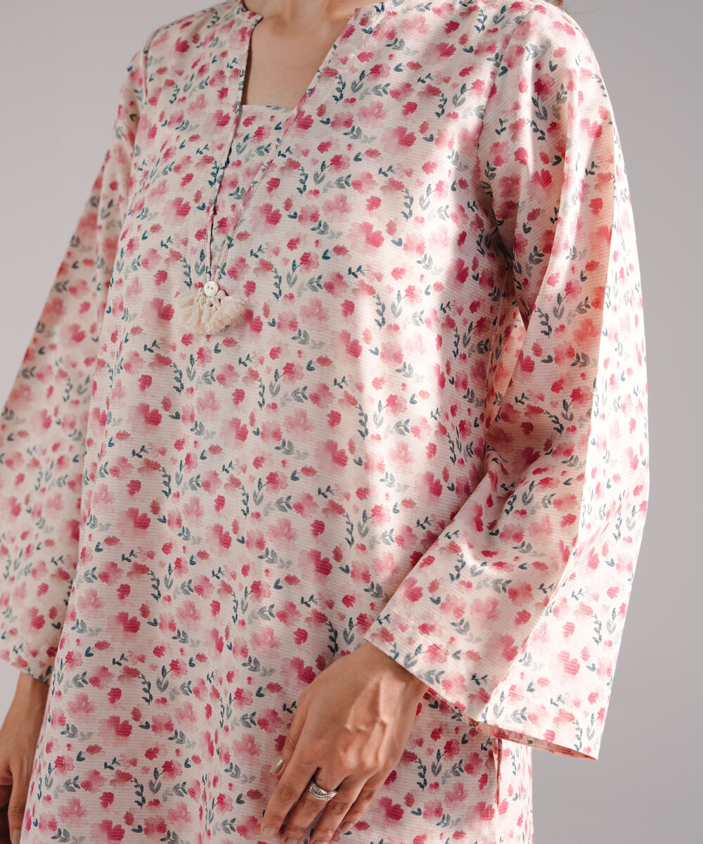 Women's RTW Zari Lawn Printed Off White 3 Piece Suit