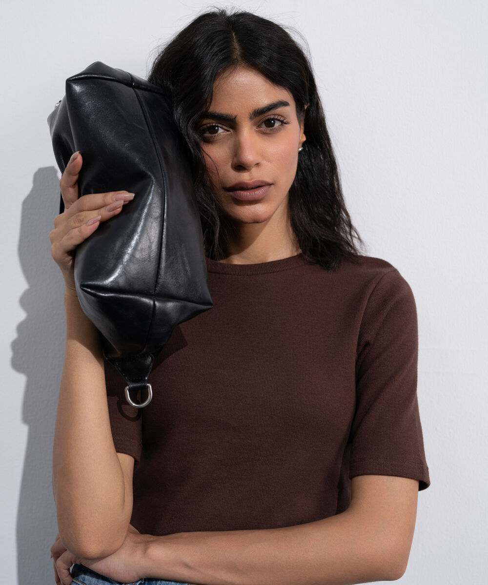 Women's Dark brown T-Shirt With Lettuce Trims