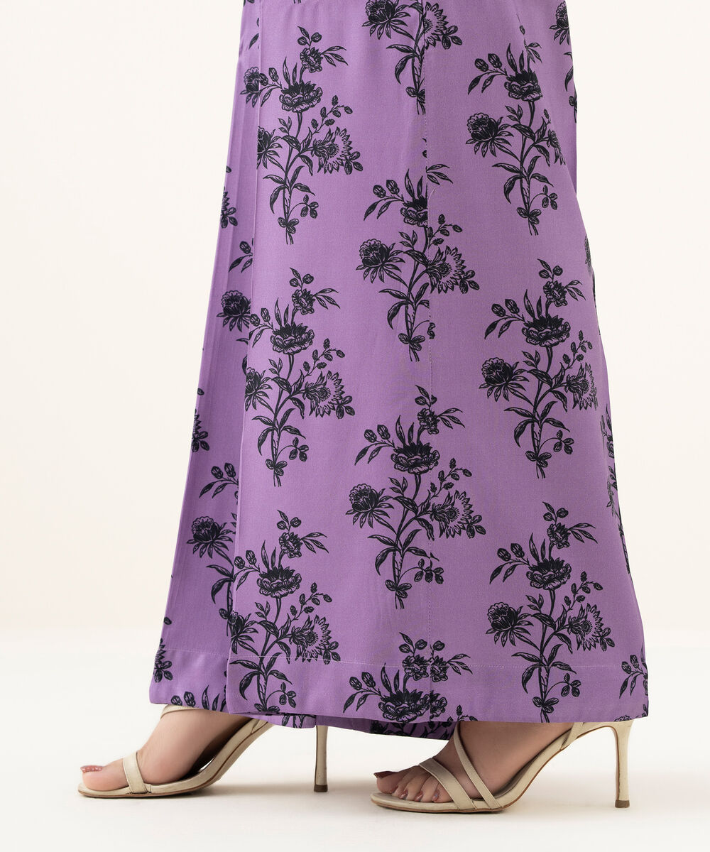 Women's RTW Linen Purple Printed Flared Pants