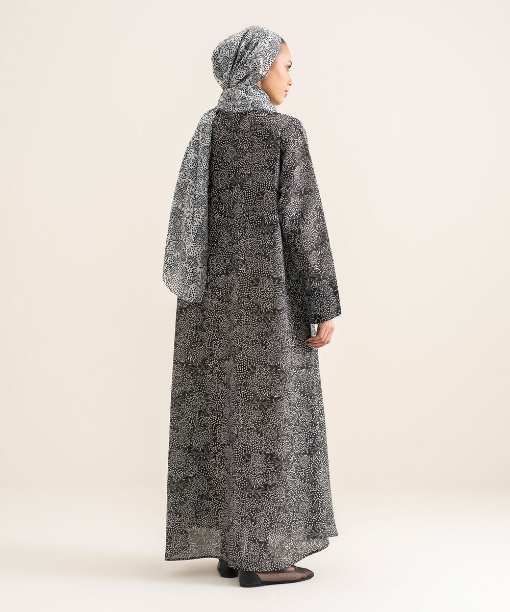 Women's Black Printed Abbaya Set
