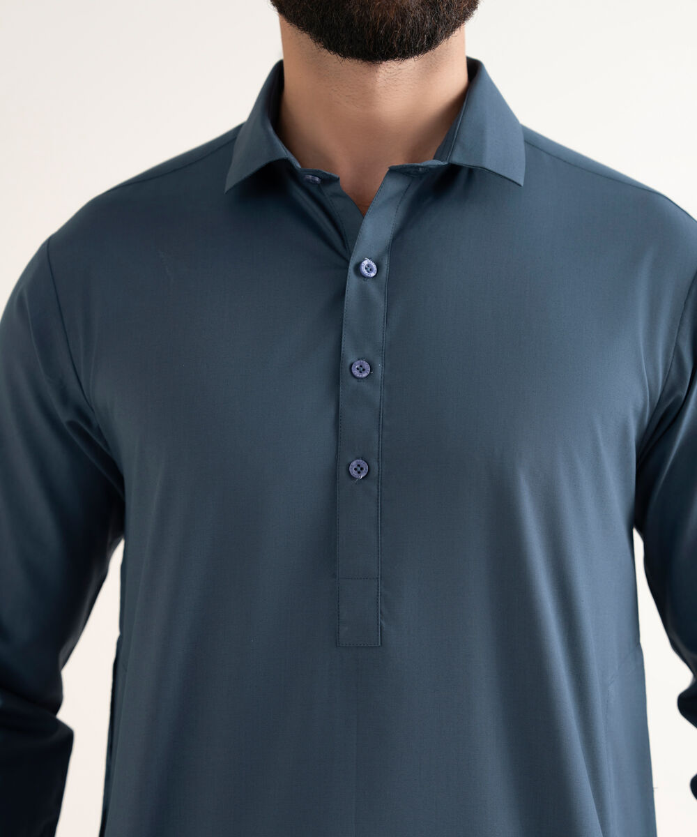 Men's Wash & Wear Plain Blue Kameez Shalwar