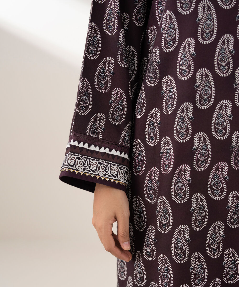 Women's RTW Viscose Linen Printed Straight Brown Shirt