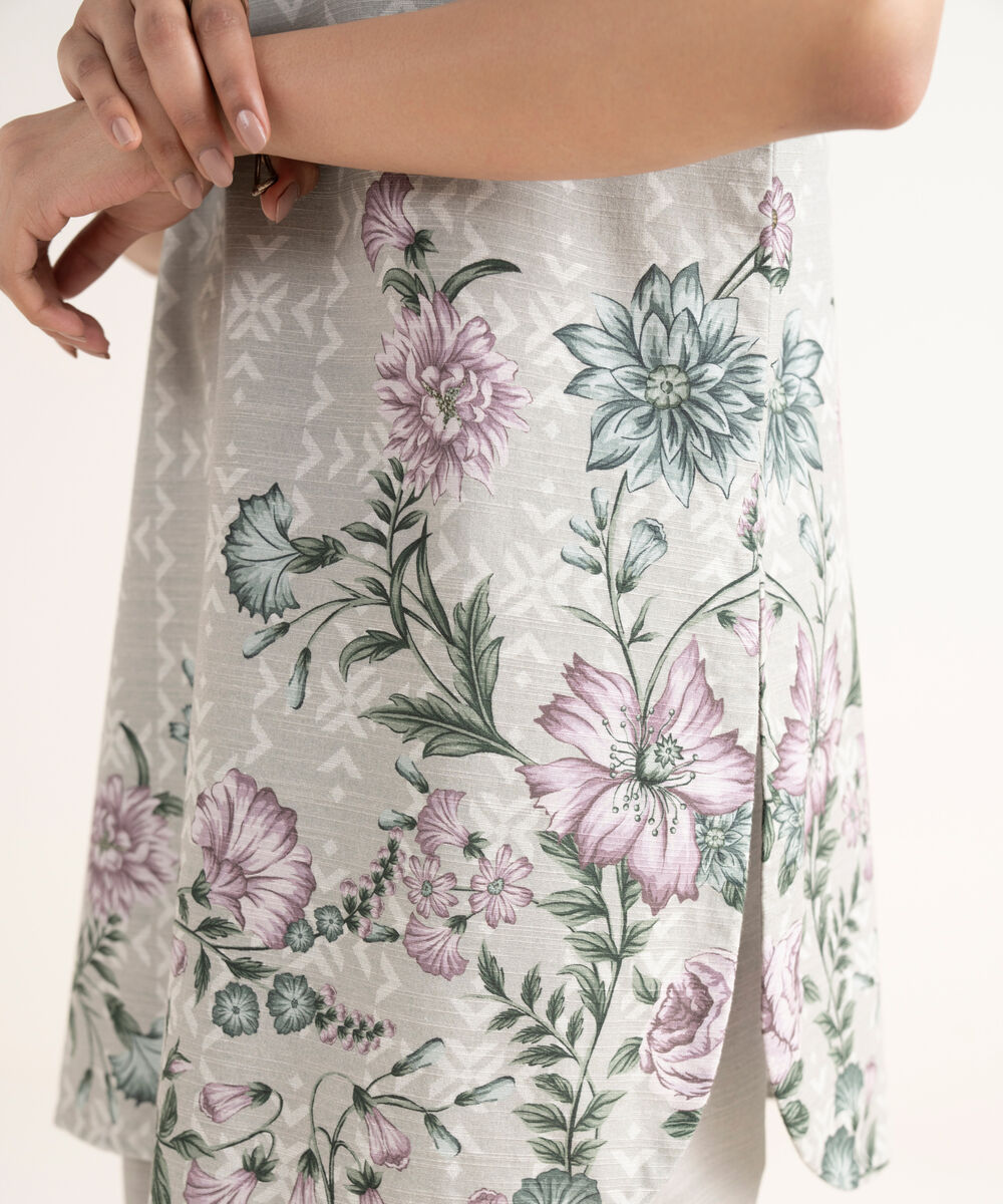 Women's Unstitched Khaddar Printed Grey 3 Piece Suit