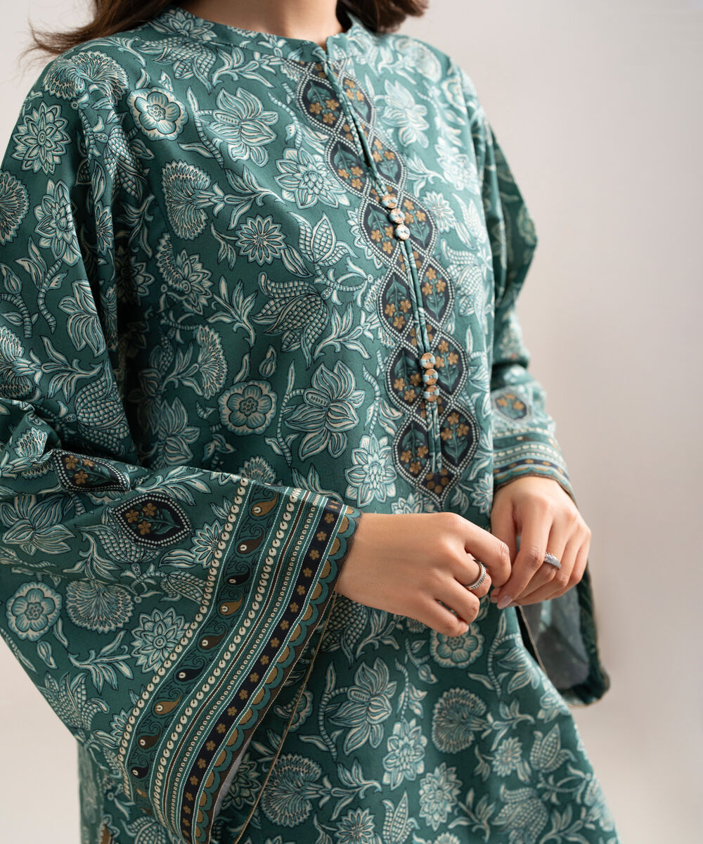 Women's Unstitched Cotton Printed Blue  2 Piece Suit