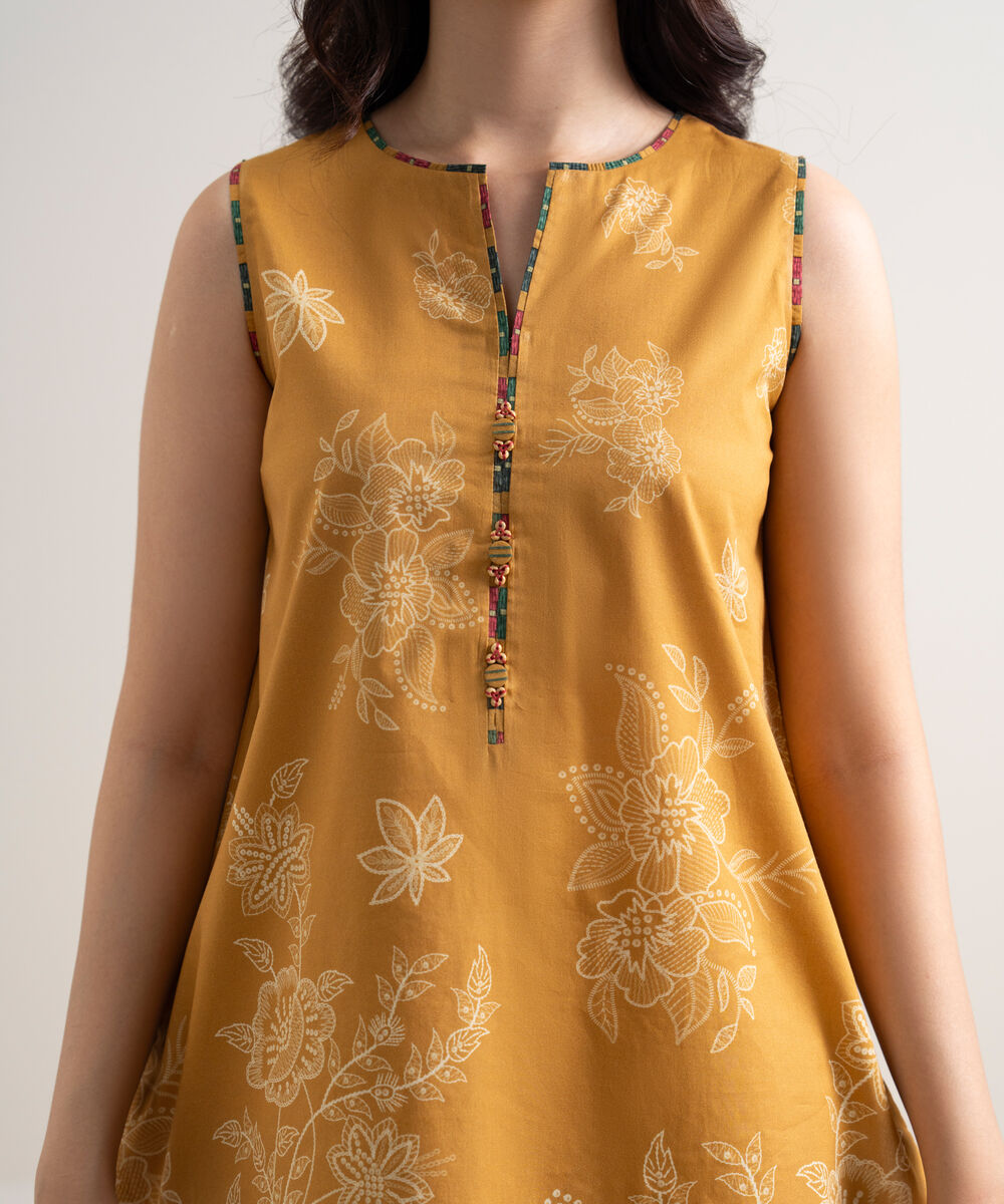 Women's Unstitched Lawn Printed Yellow 3 Piece Suit