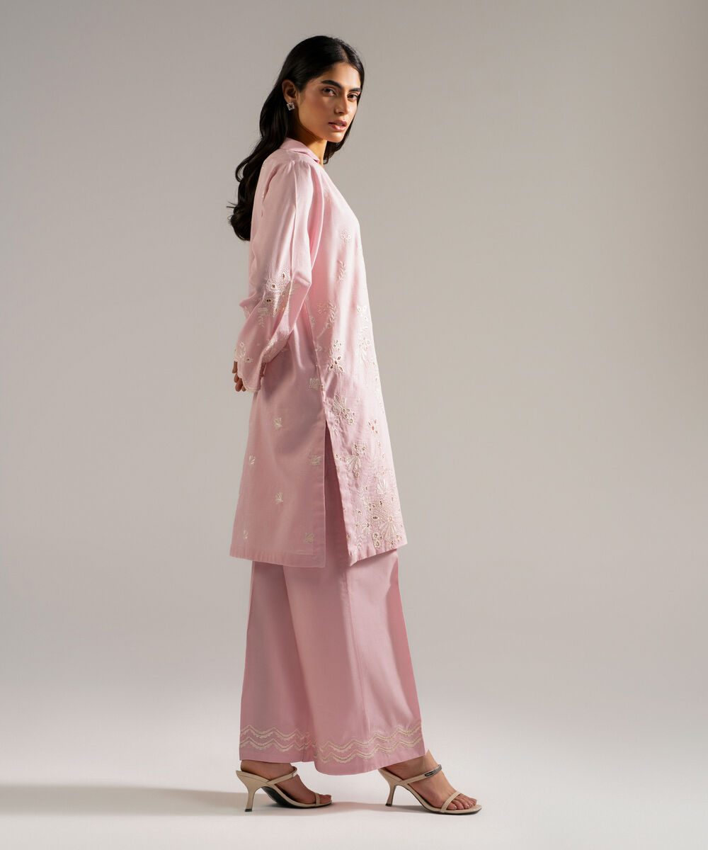 Women's RTW Self Jacquard Embroidered Pink 2 Piece Suit