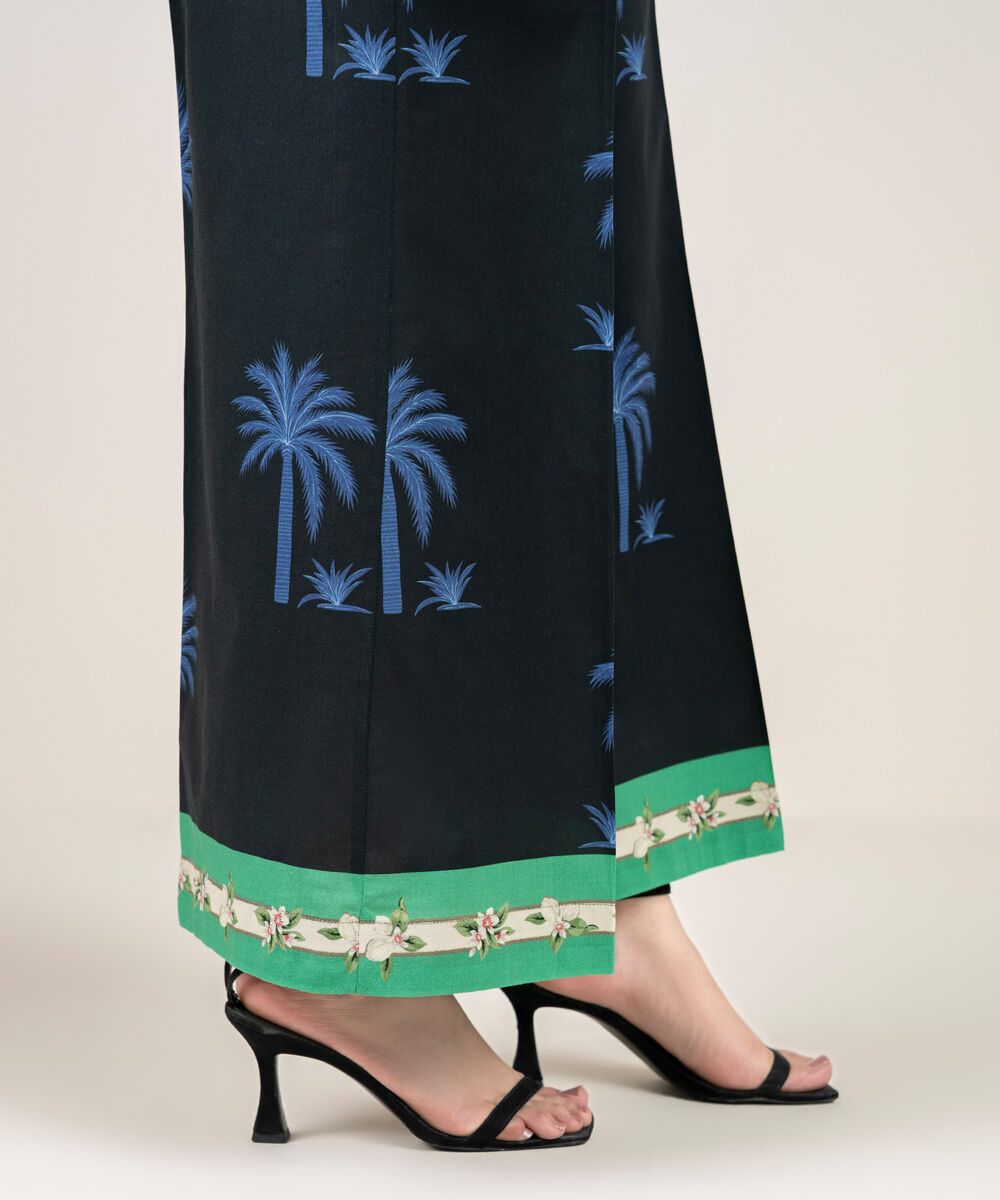 Women's RTW Cambric Printed Black Flared Pants