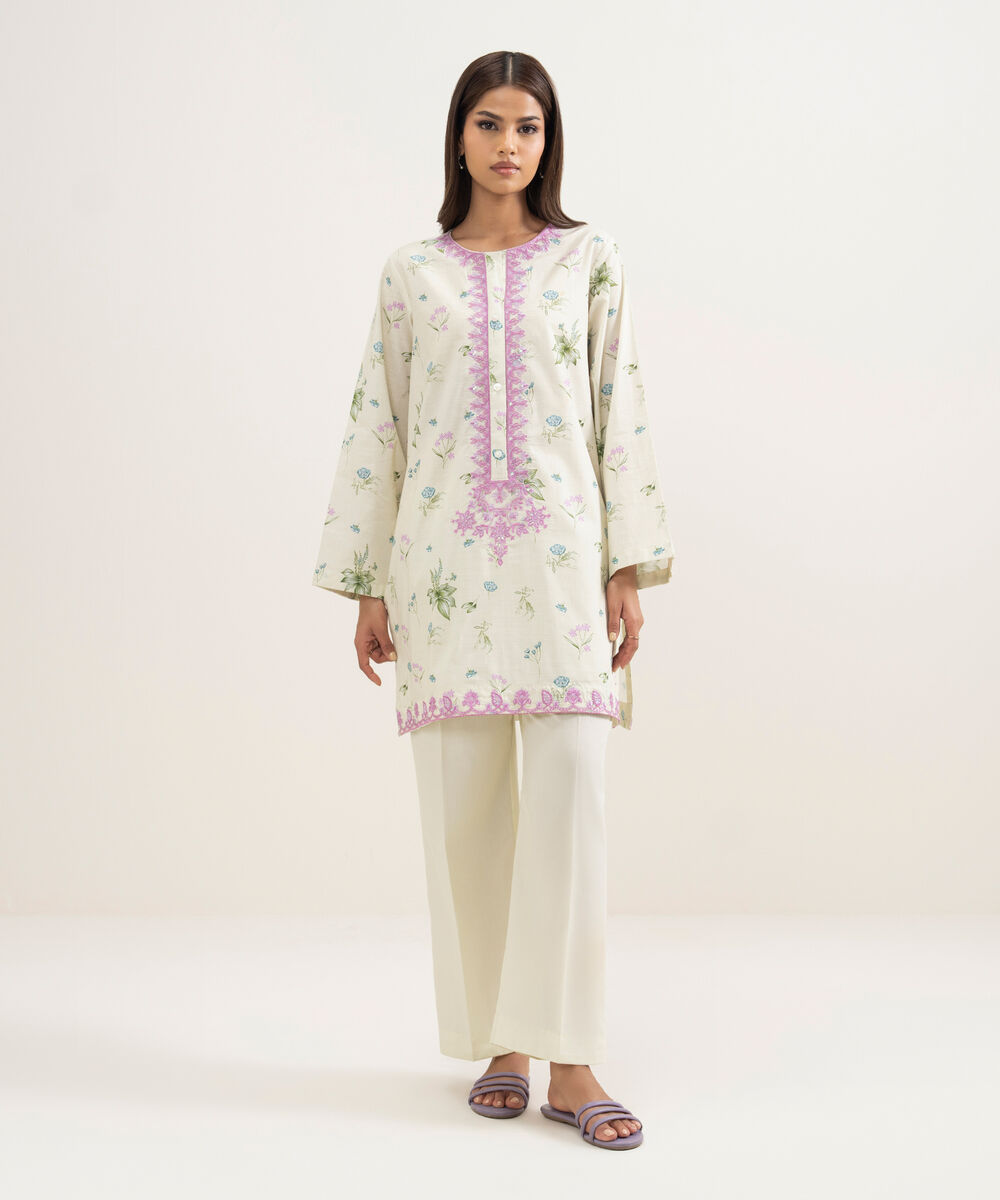 Women's RTW Cambric Embroidered Mint Green Straight Shirt