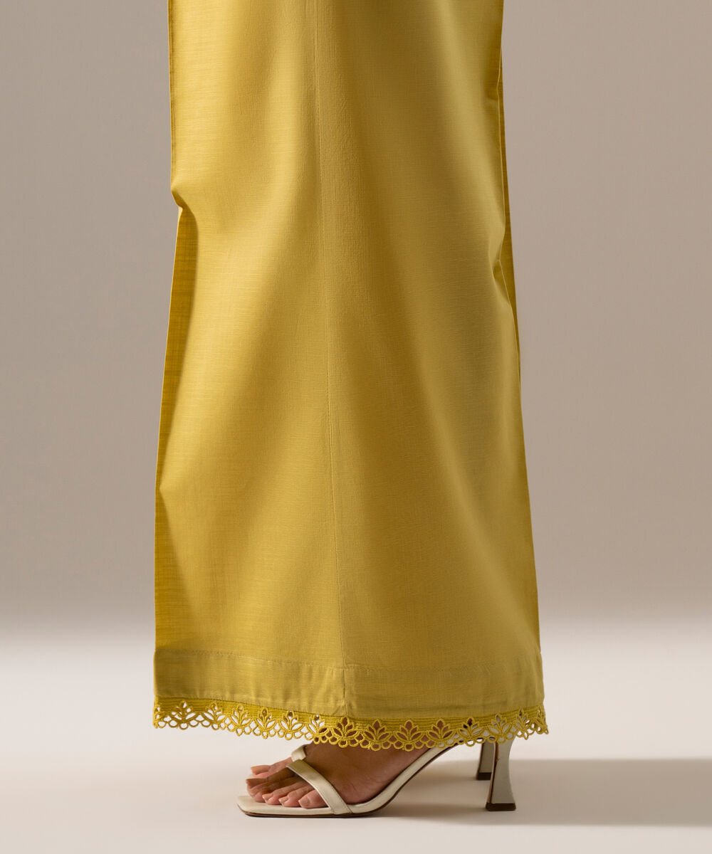 Women's RTW Cross Hatch Solid Pale Yellow Flared Pants
