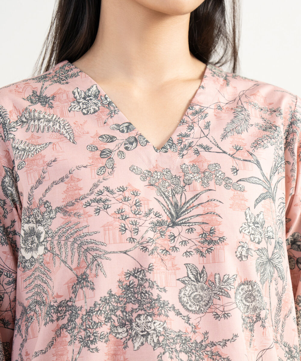 Women's RTW Cambric Printed Pink Straight Shirt