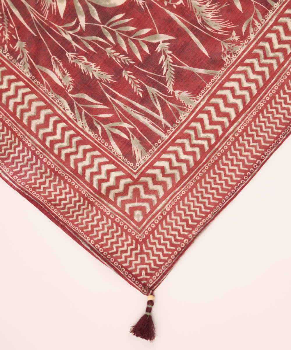 Textured Voile Red Printed Dupatta
