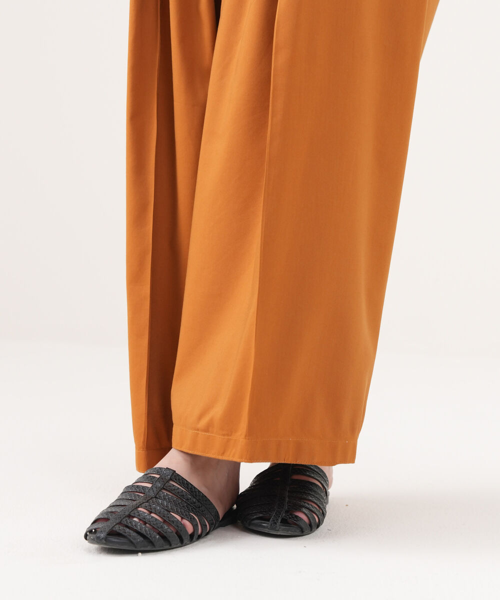 Women's RTW Cotton Viscose Solid Brown Shalwar