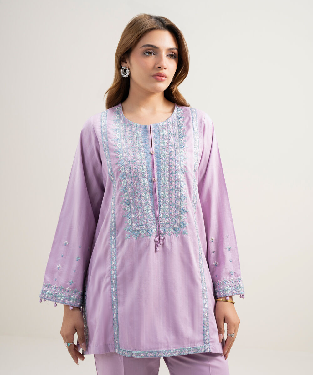 Women's RTW Dobby Embroidered Lilac 2 Piece Suit