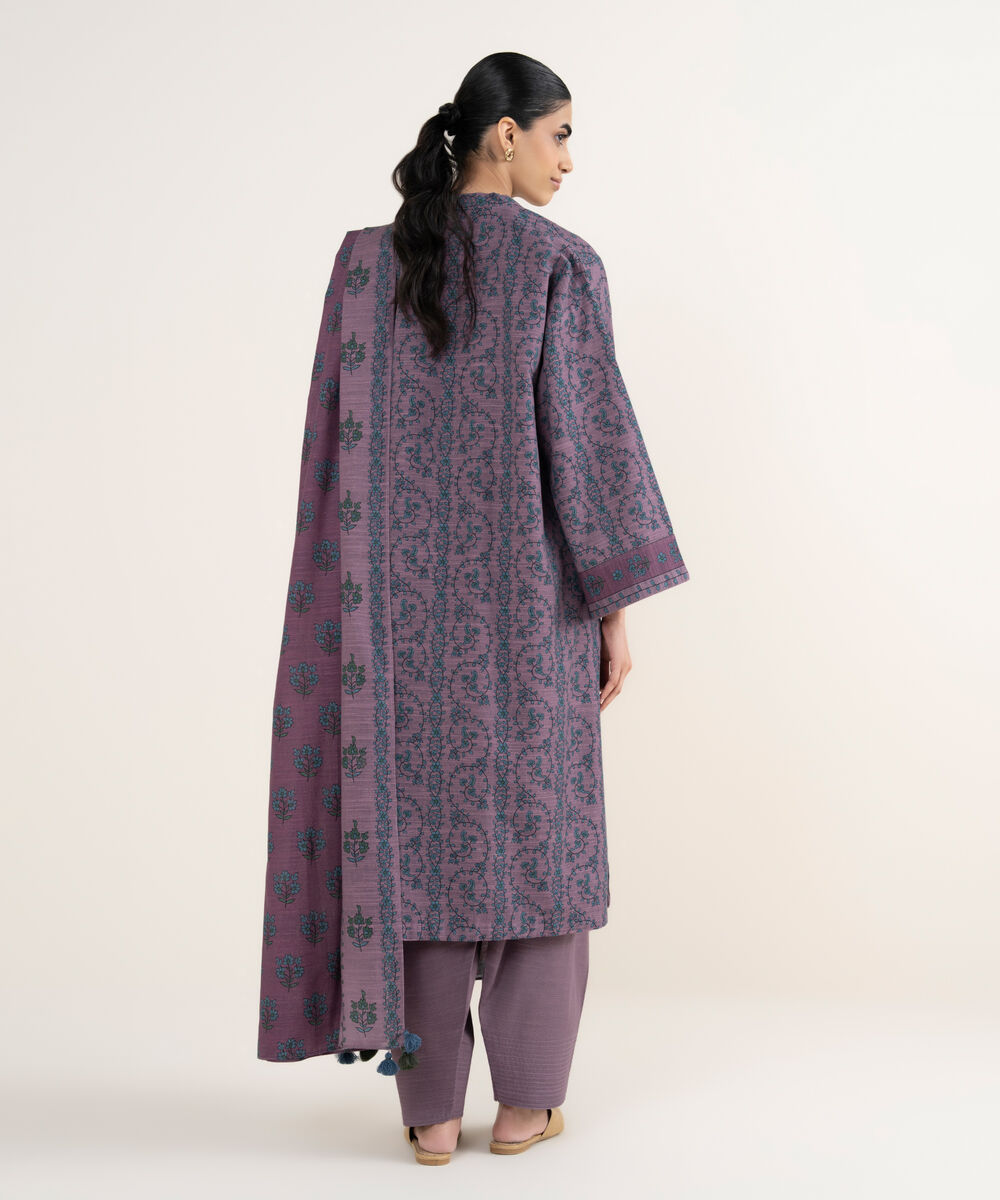 Women's Unstitched Printed Khaddar Purple 3 Piece Suit