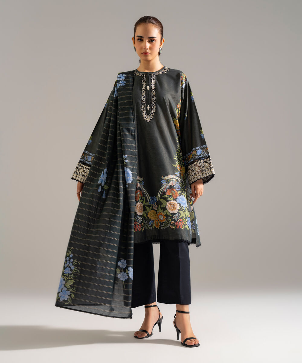 Zari Voile Printed Black Dupatta