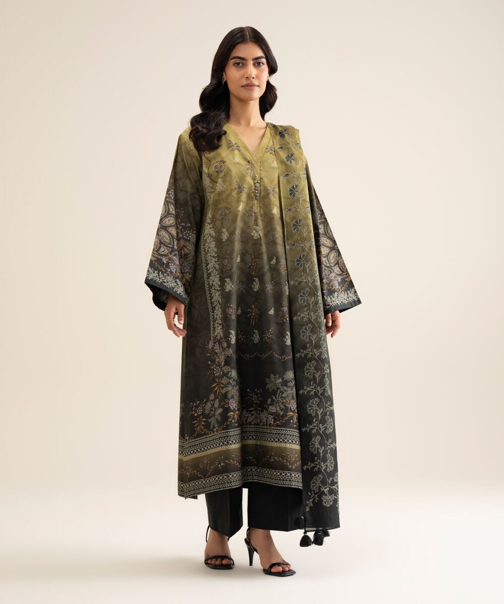 Women's Unstitched Cotton Printed Multi 3 Piece Suit