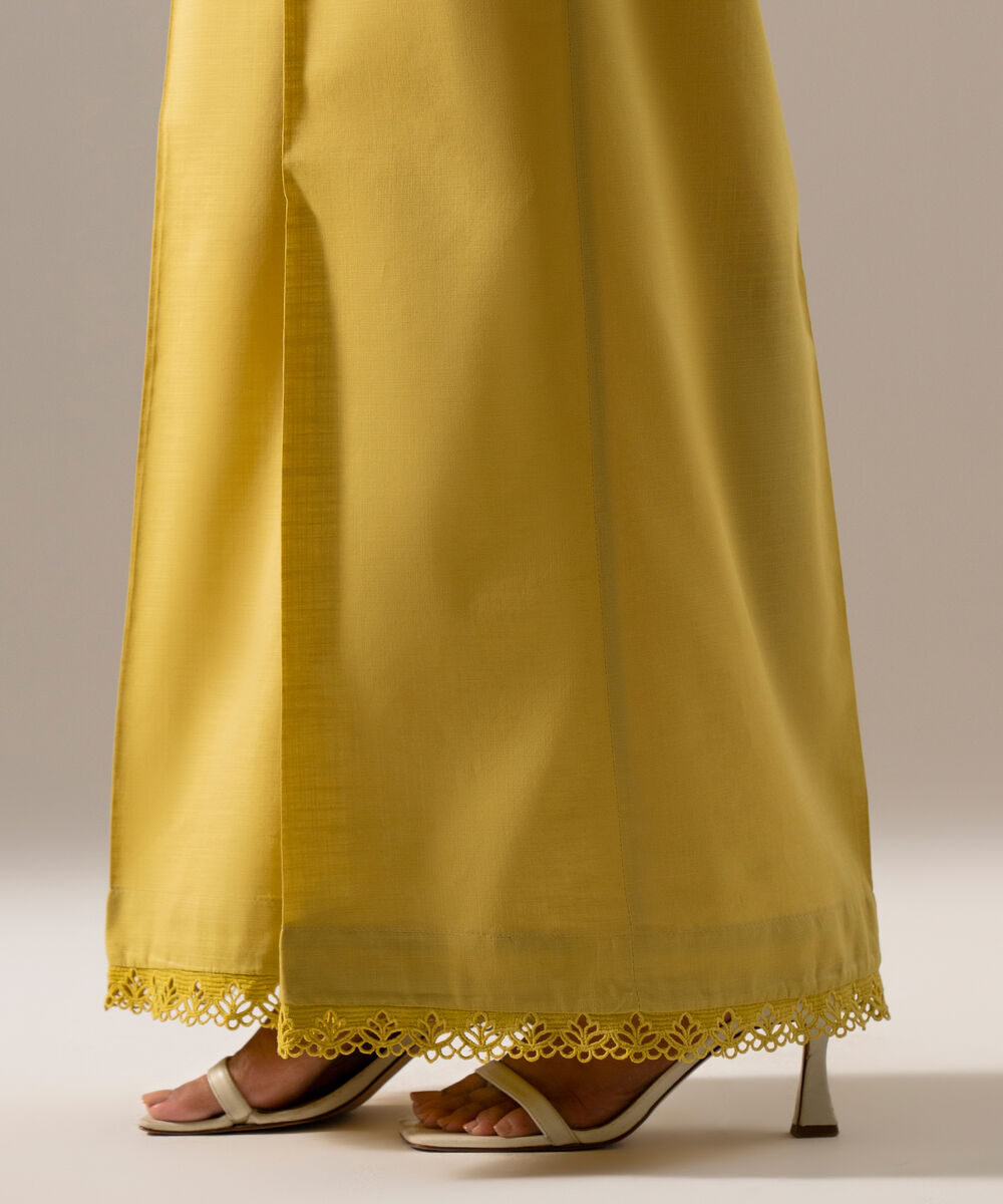 Women's RTW Cross Hatch Solid Pale Yellow Flared Pants