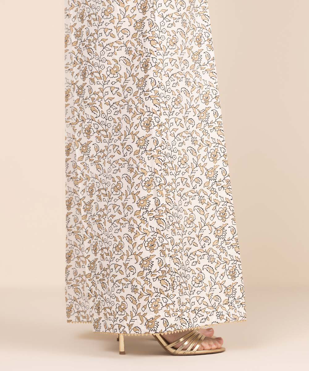 Women's RTW Cambric White Printed Flared Pants