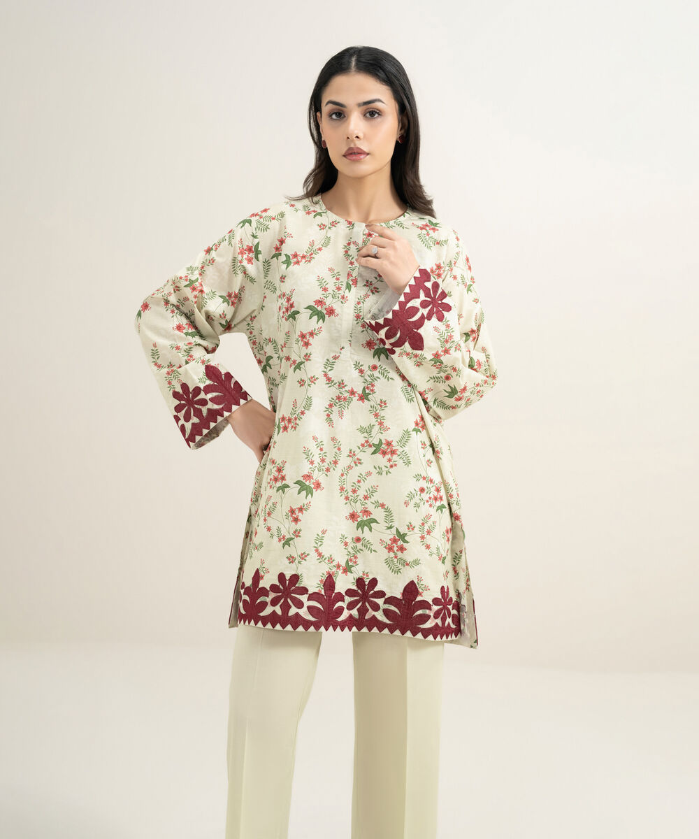 Women's RTW Slub Lawn Embroidered Multi Straight Shirt