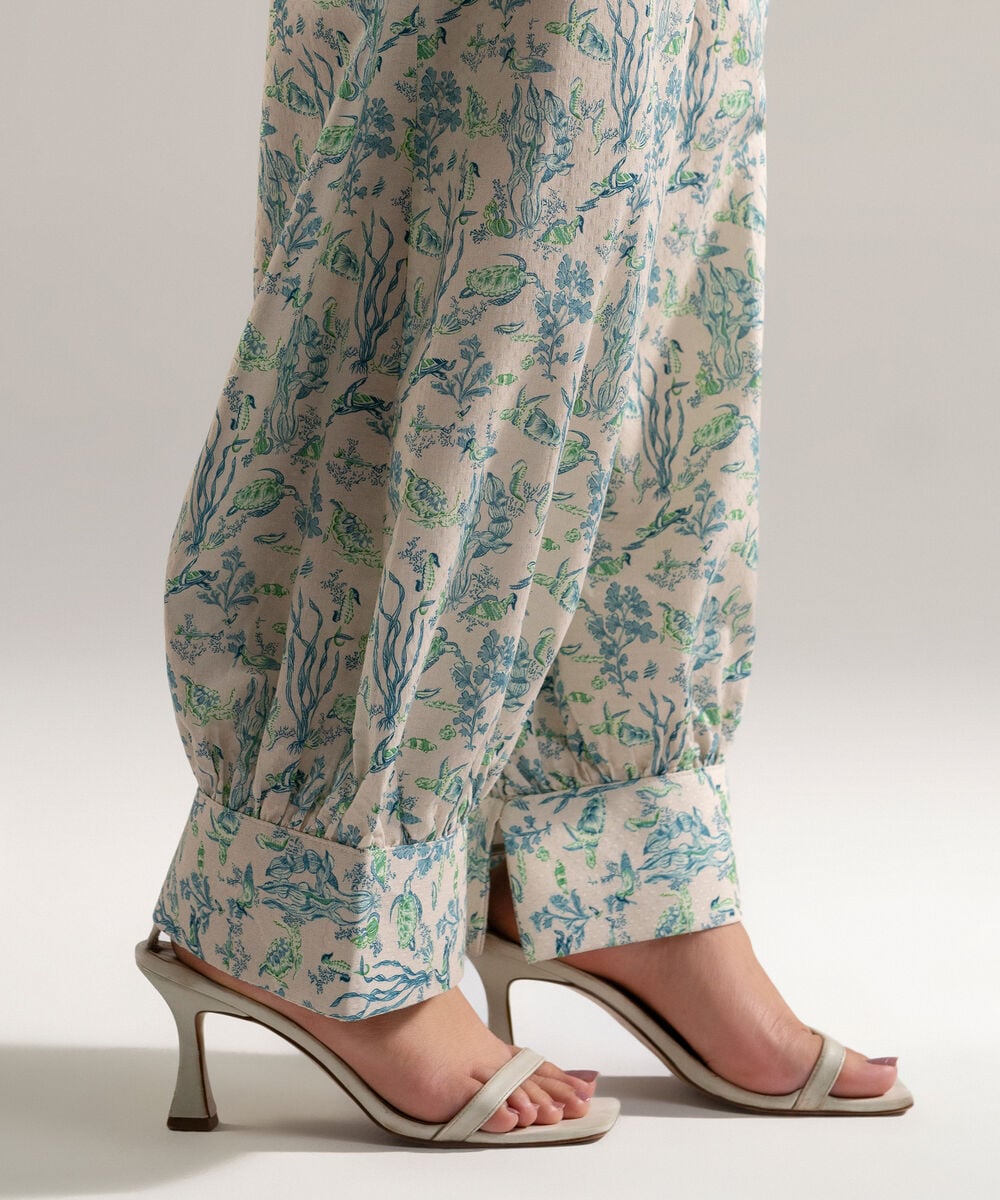 Women's RTW Dobby Printed Off White Balloon Pants