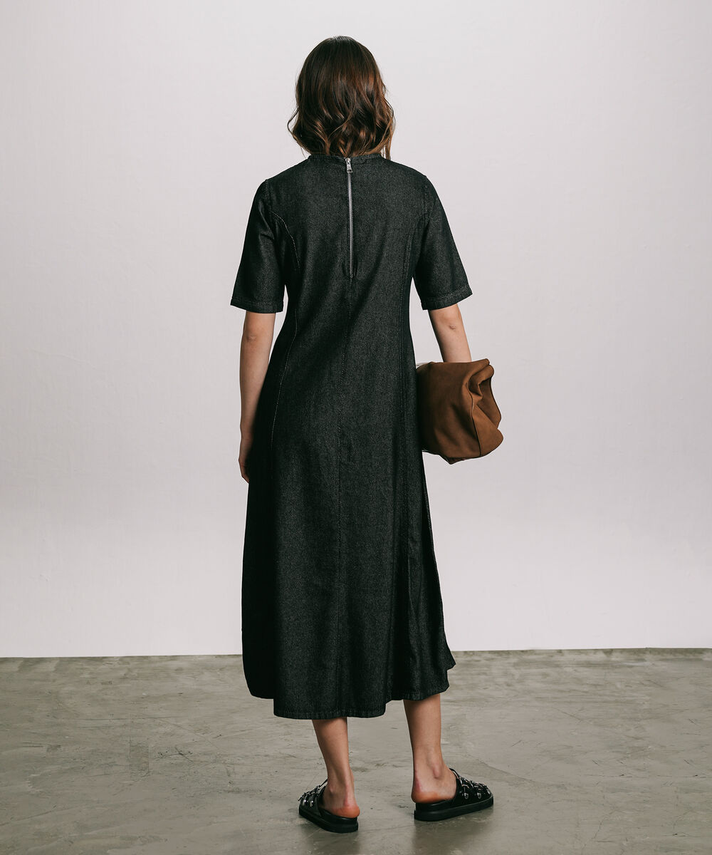 Women's Western Wear Black Flared Denim Dress