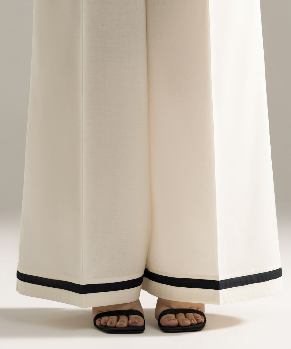 Women's RTW Cambric Printed Off White Flared Pants