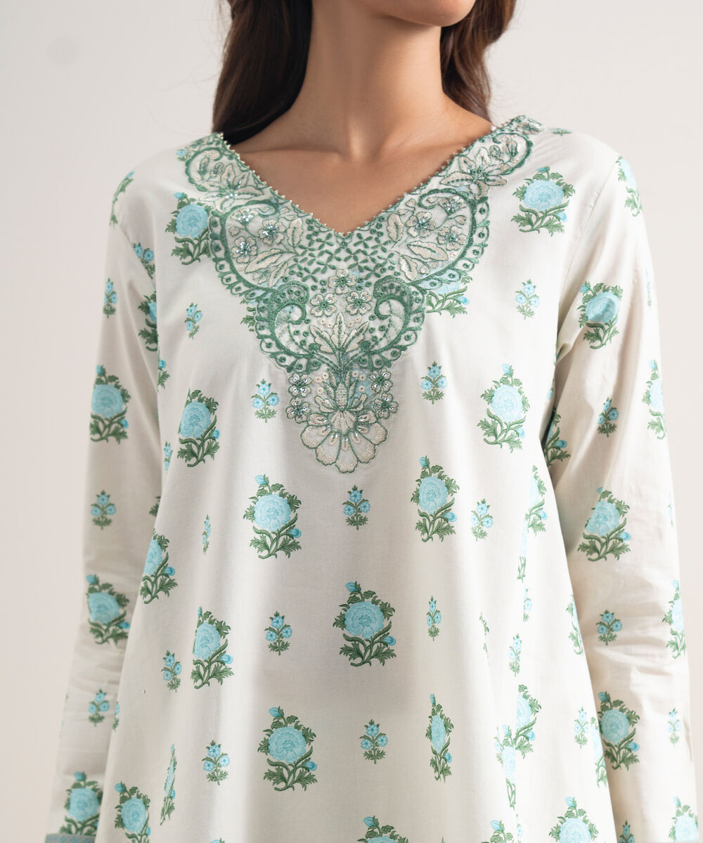 Women's Unstitched Lawn Embroidered Off White  2 Piece Suit