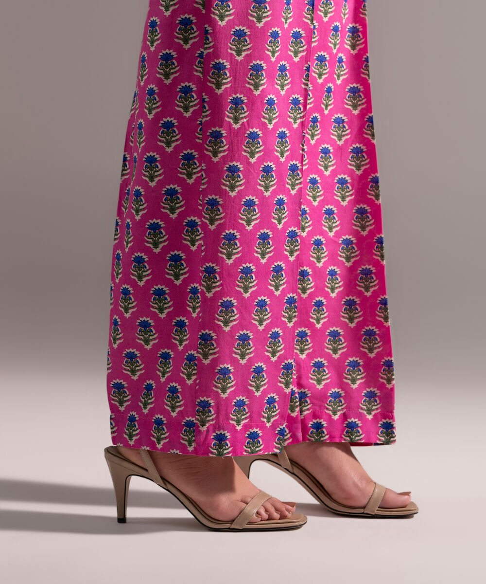 Women's RTW Cambric Printed Pink Straight Pants