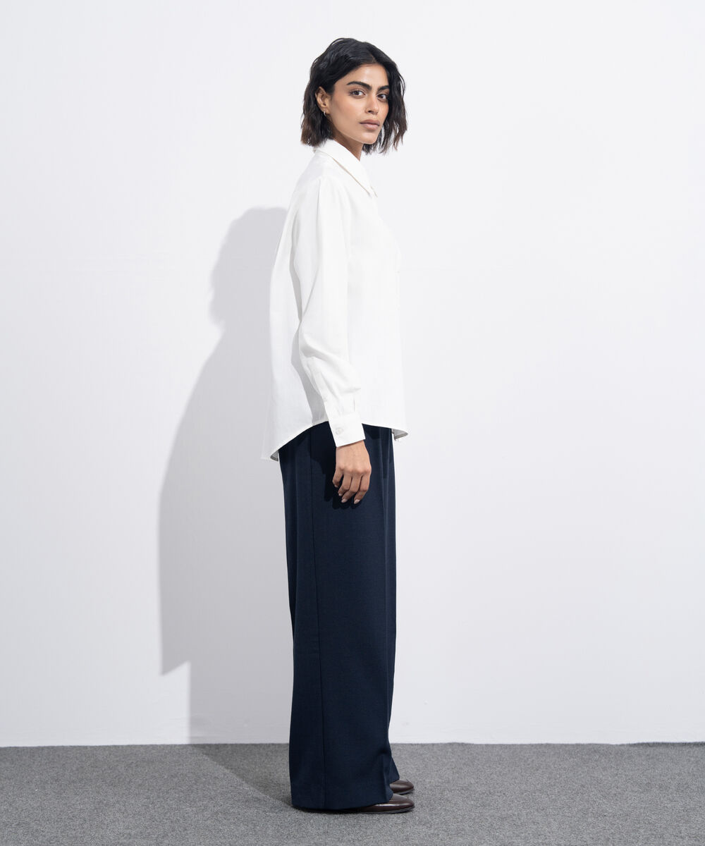 Women's Western Wear White Regular-Fit Oxford Shirt