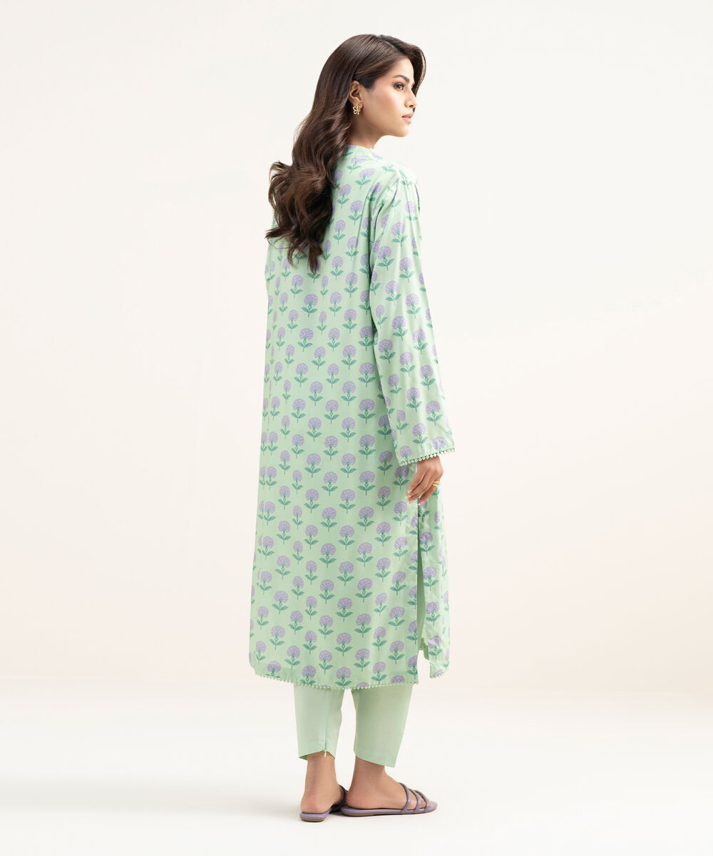 Women's RTW Arabic Lawn Printed Green Straight Shirt