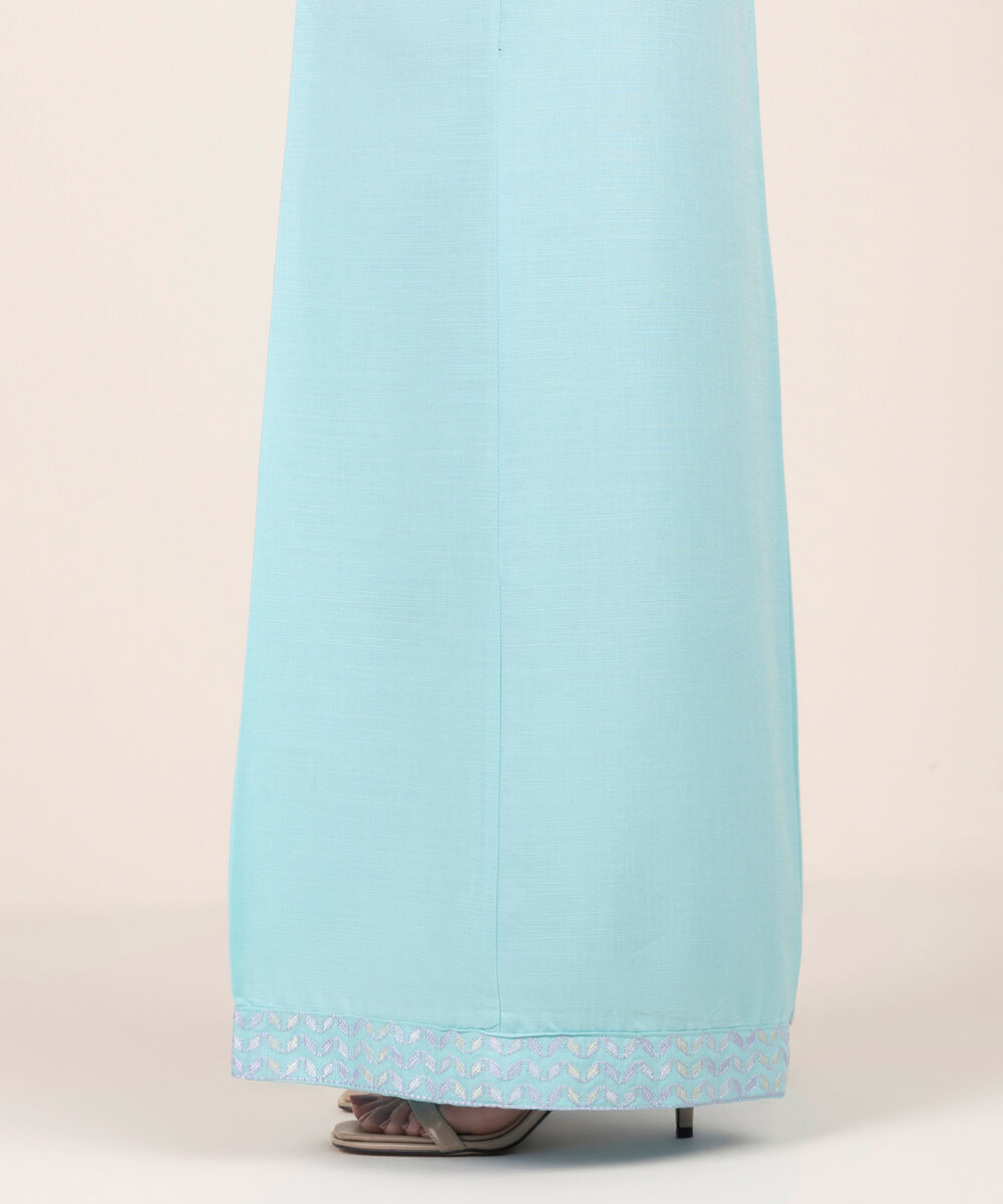 Women's RTW Cotton Viscose Embroidered Blue Flared Pants