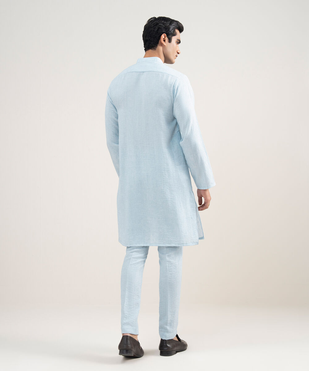 Men's Stitched Blended Linen Sky Blue Suit