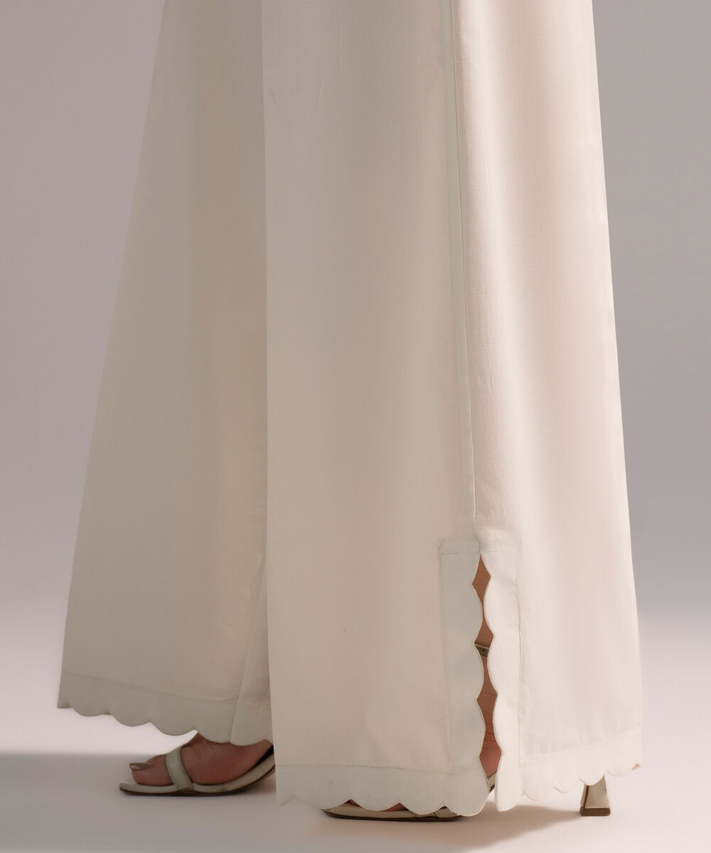 Women's RTW Cambric Solid Off White Flared Pants