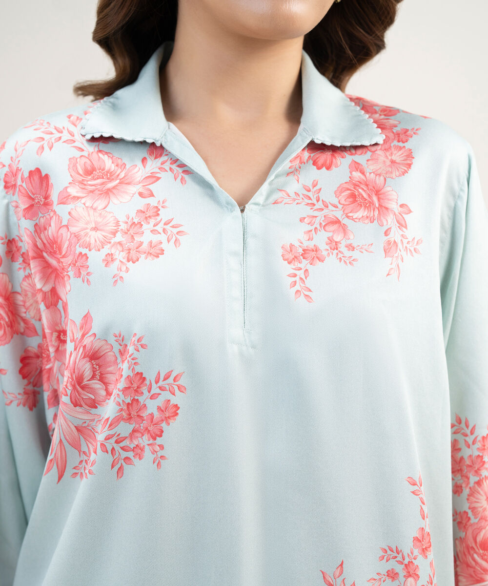 Women's RTW Dobby Printed Blue 2 Piece Suit