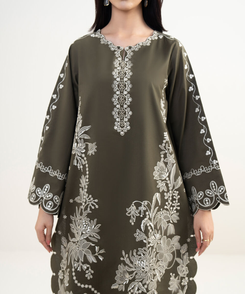 Women's Unstitched Textured Lawn Embroidered Green 3 Piece Suit