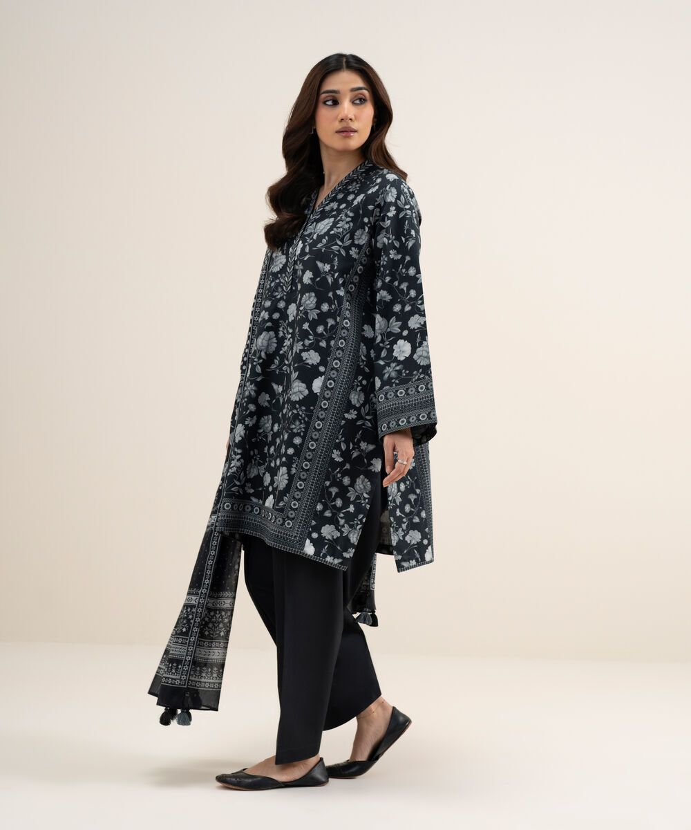 Women's Unstitched Lawn Printed Black 3 Piece Suit