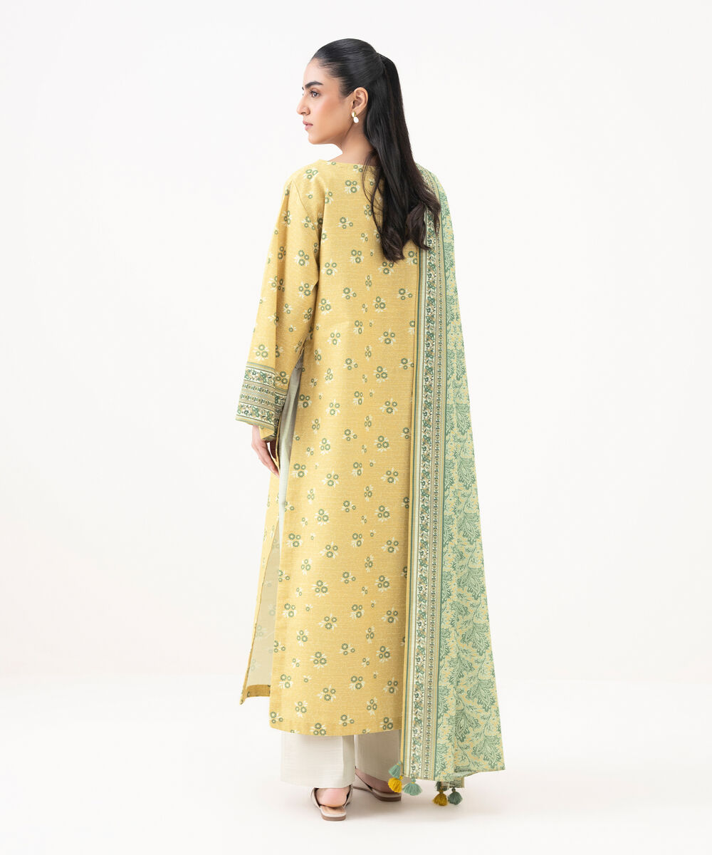 Women's Unstitched Cotton Printed Yellow 2 Piece Suit