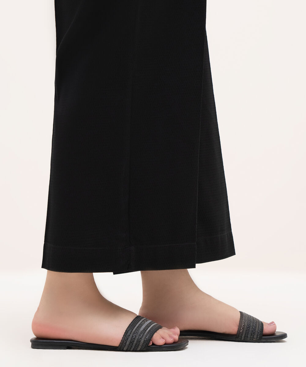 Women's RTW Textured Cotton Black Solid Culottes