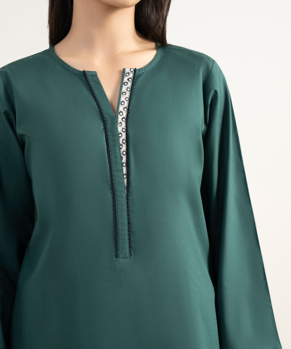Women's RTW Lawn Solid Green Straight Shirt