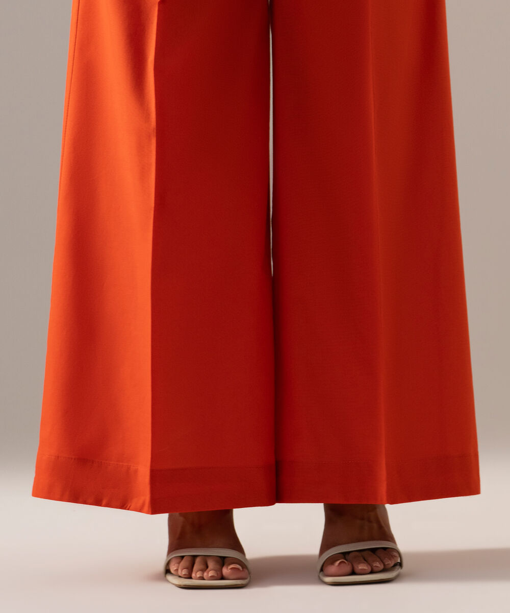 Women's RTW Cambric Solid Orange Flared Pants