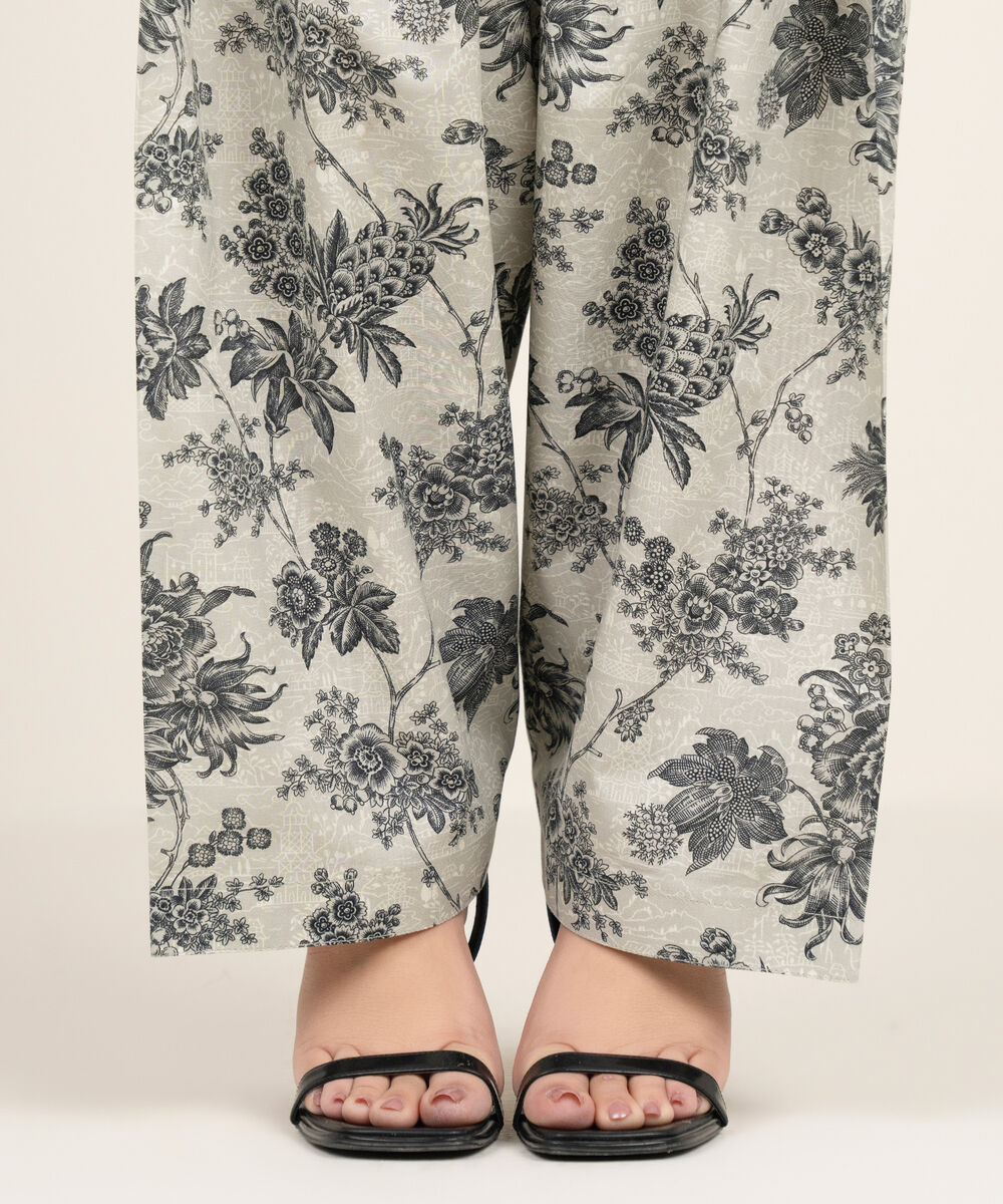 Women's RTW Cambric Printed Grey Shalwar