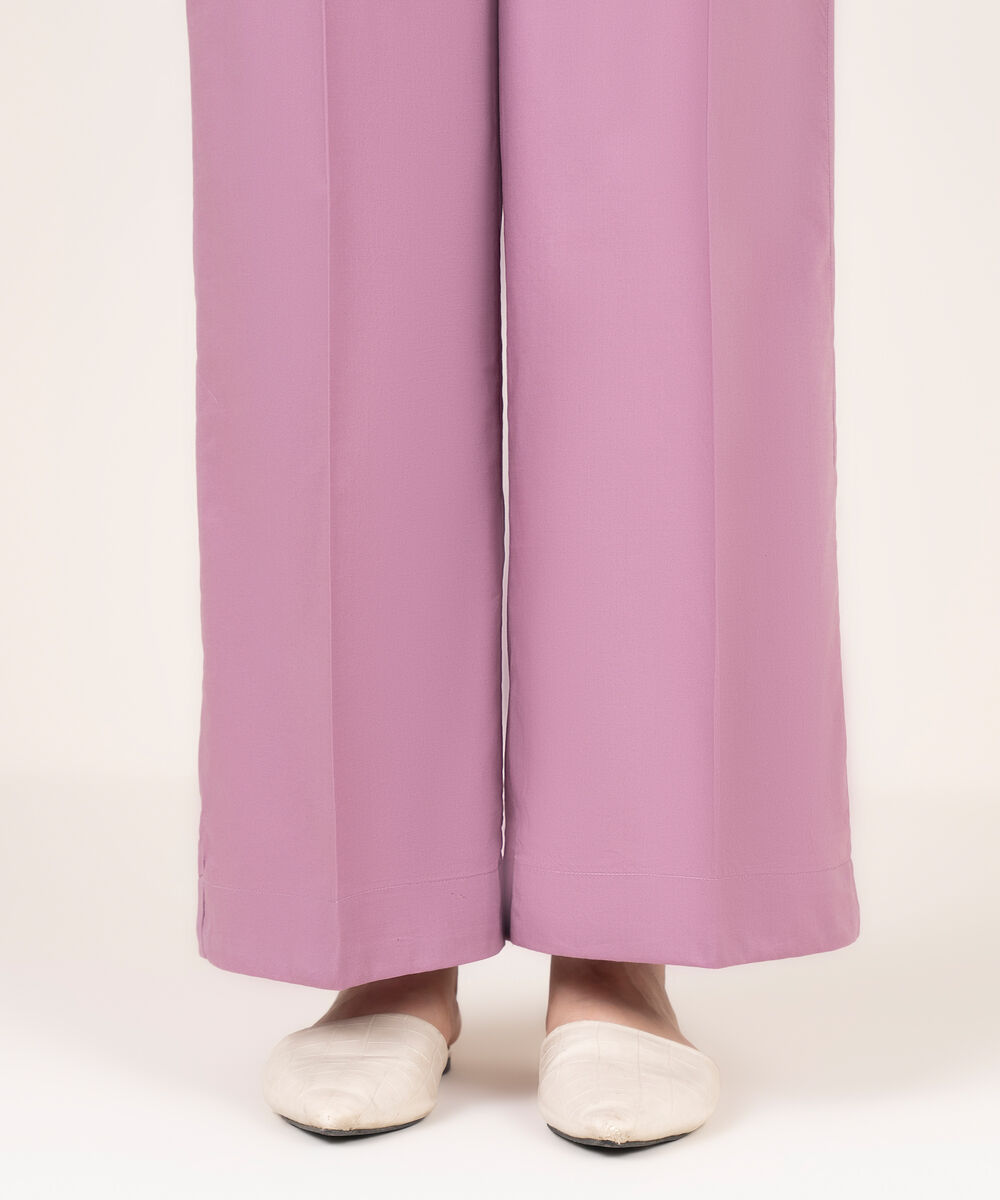 Women's RTW Cotton Solid Lilac Flared Pants