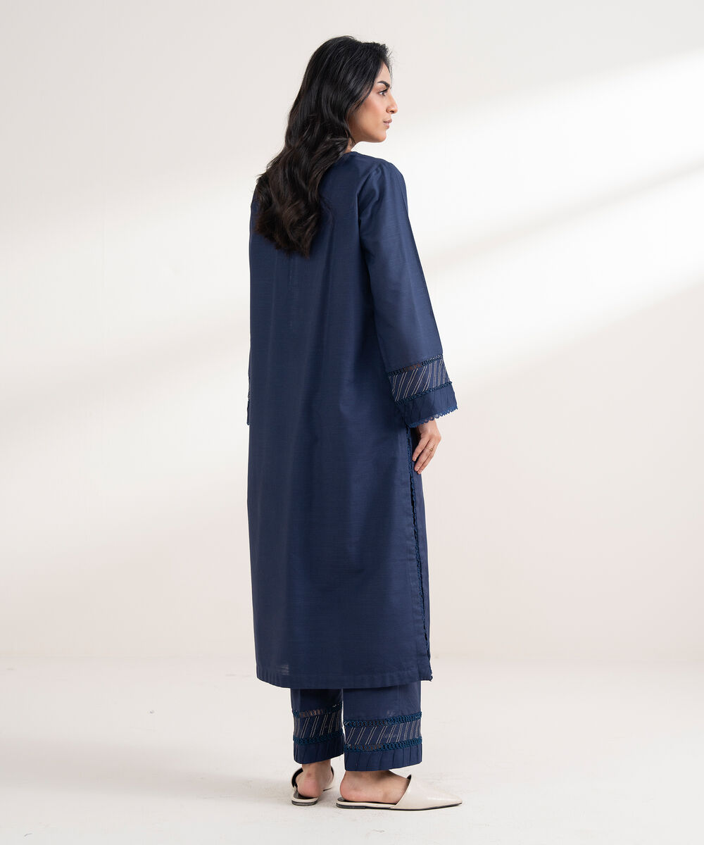 Women's RTW Khaddar Embroidered A-Line Blue Shirt