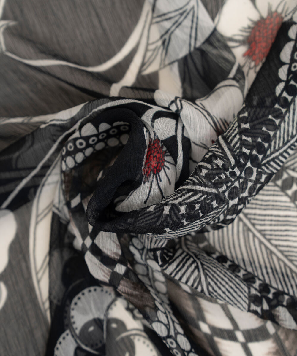 Blended Chiffon Black Printed Dupatta