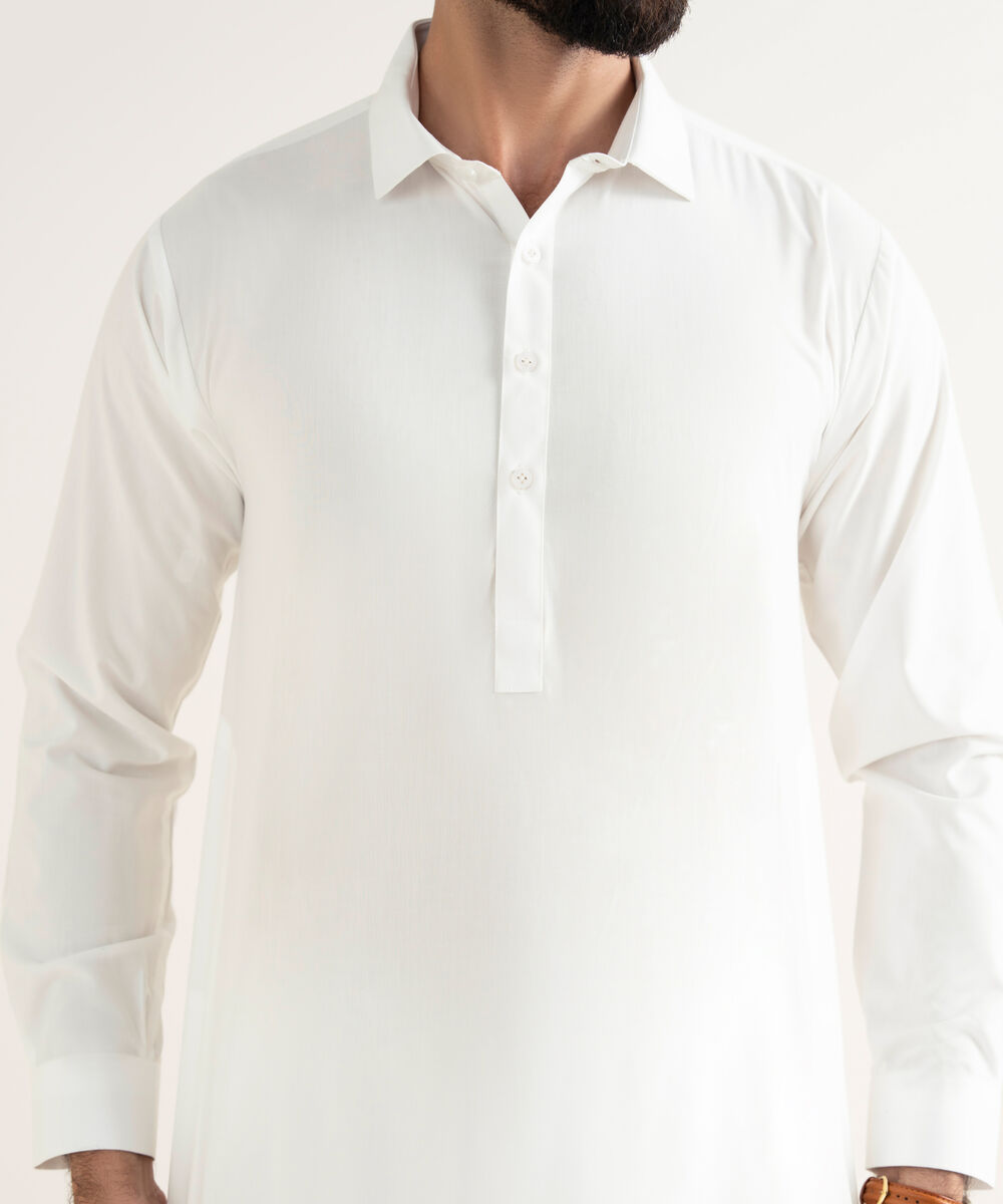 Men's Wash & Wear Plain White Kameez Shalwar